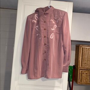 Philippe marques Embroidered Women's button with pink pants size 12 petite 12:29